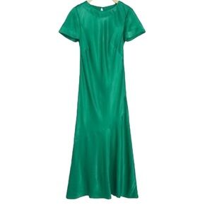 Anthropologie Bias Maxi Dress Green Satin